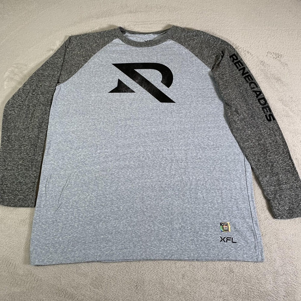 Arlington Renegades Shirt Mens XL Gray XFL Football Long Sleeve Raglan Tee